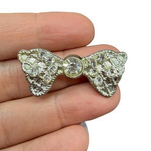 Vintage Jewelry Ribbon Brooch Bow Pin Rhinestone Ribbon